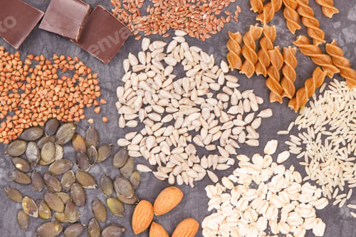 Preview: Different Ingredients Containing Magnesium, Vitamins, Dietary Fiber And Natural Minerals. Healthy