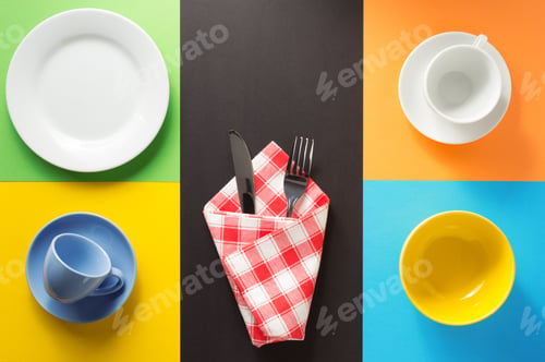 Preview: Kitchenware At Abstract Colorful Background