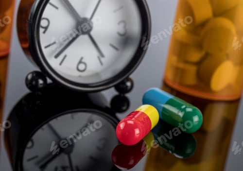 Preview: Pills Next To A Clock, Conceptual Image