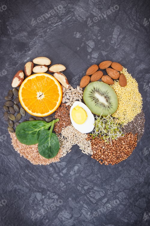 Preview: Ingredients As Best Food For Healthy Thyroid. Natural Eating Containing Vitamins And Minerals