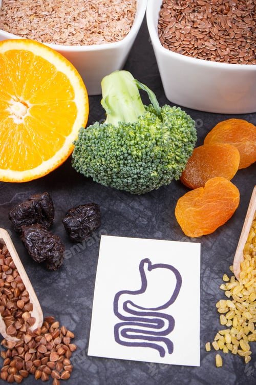 Preview: Beneficial Nutirious Eating For Digestive System. Healthy Ingredients As Source Natural Vitamins