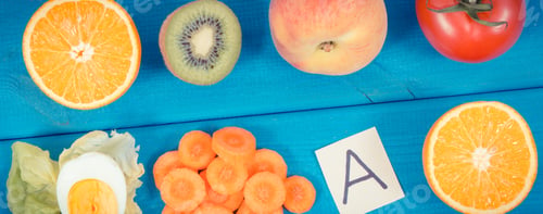 Preview: Fresh Fruits With Vegetables Containing Vitamin A And Fiber, Healthy Nutrition As Source Natural