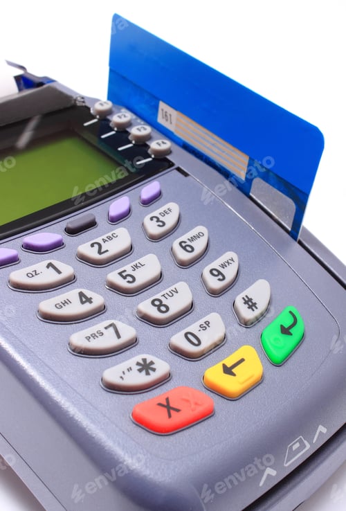Preview: Payment Terminal With Credit Card On White Background, Credit Card Reader, Payment Terminal