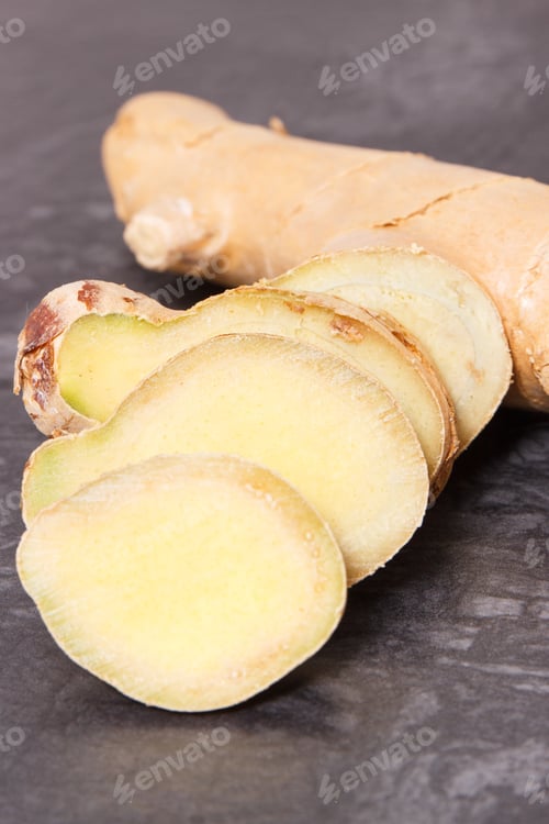 Preview: Healthy Ginger On Dark Background, Natural Treatment Of Diseases Concept