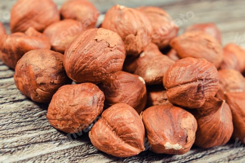 Preview: Hazelnuts As Source Natural Minerals And Dietary Fiber. Wooden Background