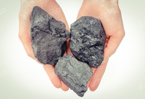 Preview: Hand Of Woman Holding Coal Lumps, Fuel And Power Concept