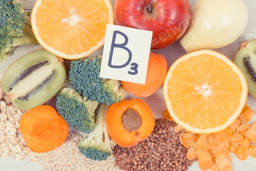 Preview: Nutritious Different Products And Ingredients Containing Vitamin B3, Dietary Fiber And Natural
