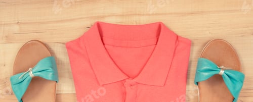 Preview: Multicolored Womanly Cotton Shirt And Leather Sandals, Concept Of Comfortable And Casual Clothing