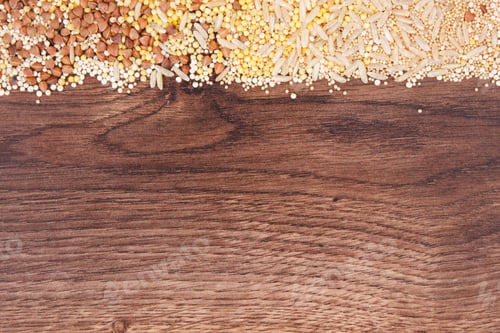 Preview: Groats, Brown Rice, Amaranth And Quinoa Seeds, Concept Of Healthy, Gluten Free Food And Nutrition