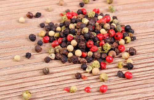 Preview: Heap Of Fresh Colored Pepper On Wooden Table, Seasoning For Cooking, Concept For Healthy Nutrition