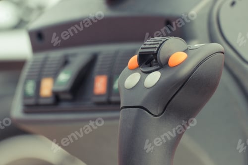 Preview: Closeup Of Operating Control Panel With Buttons In Truck, Agricultural Or Industrial Machine Or