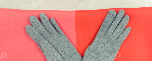 Preview: Womanly Woolen Gloves And Shawl As Clothes For Autumn Or Winter, Concept Of Warm Apparel