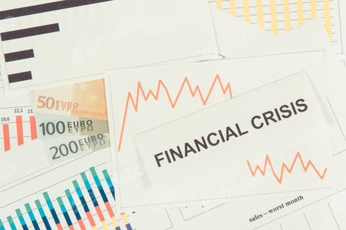 Preview: Currencies Euro And Declining Chart. Risk Of Global Financial Crisis Caused By Coronavirus. Covid-19