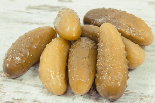 Preview: Fresh Prepared Homemade Pickled Cucumbers With Spices, Addition To Meal Concept