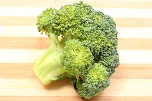 Preview: Portion Of Fresh Raw Green Broccoli On Wooden Cutting Board, Branches Of Broccoli, Concept For