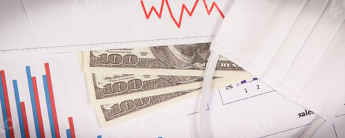 Preview: Currencies Dollar And Downward Graphs Representing Financial Crisis Caused By Coronavirus. Global