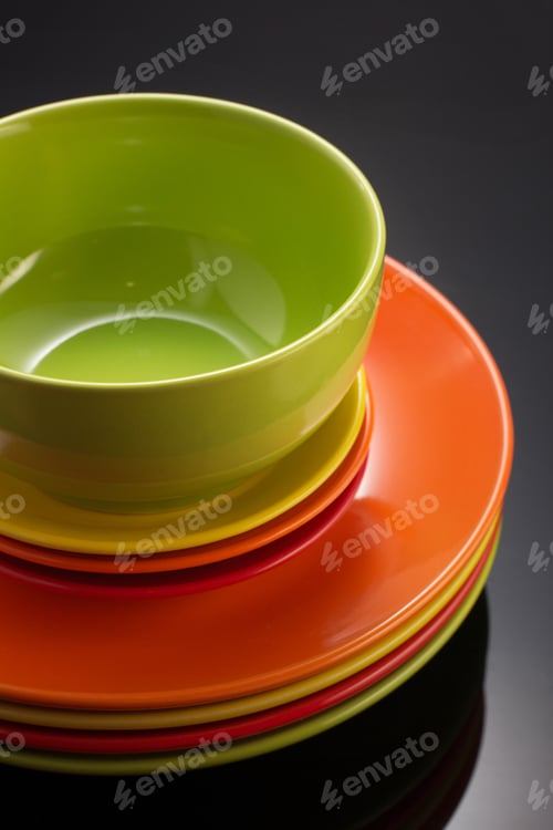 Preview: Set Of Dishware On Black Background