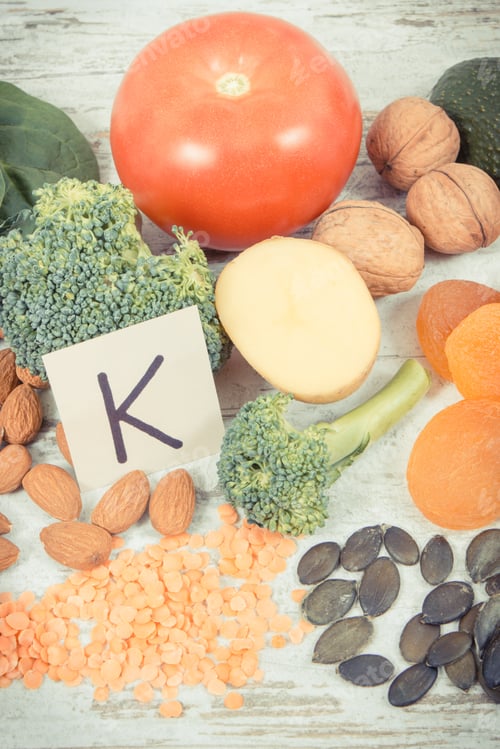 Preview: Vintage Photo, Natural Ingredients Or Products As Source Potassium, Vitamin K, Minerals And Dietary