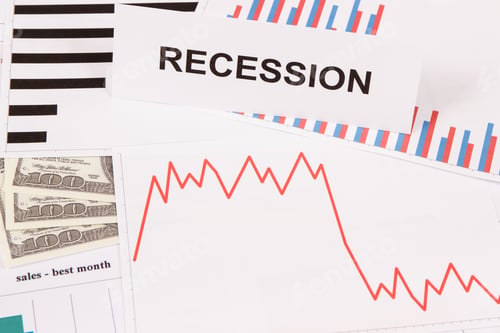 Preview: Inscription Recession, Currencies Dollar And Declining Chart As Risk Of Global Financial Crisis