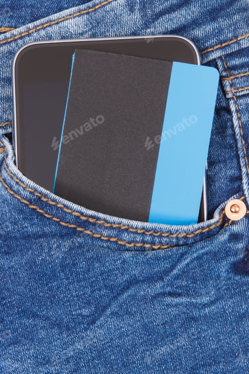 Preview: Phone and Card in Denim Pocket Close-up