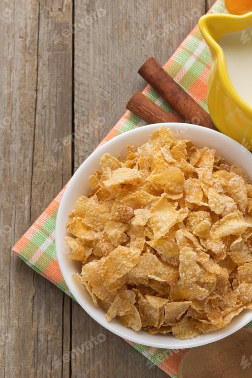 Preview: Bowl Of Corn Flakes On Wooden Background