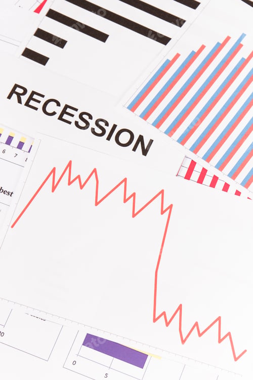 Preview: Inscription Recession And Downward Graphs Representing Financial Crisis Caused By Coronavirus. Risk