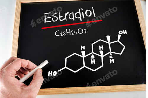 Preview: Chemical Composition Of Estradiol Painted On A Black Slate With Chalk, Conceptual Image