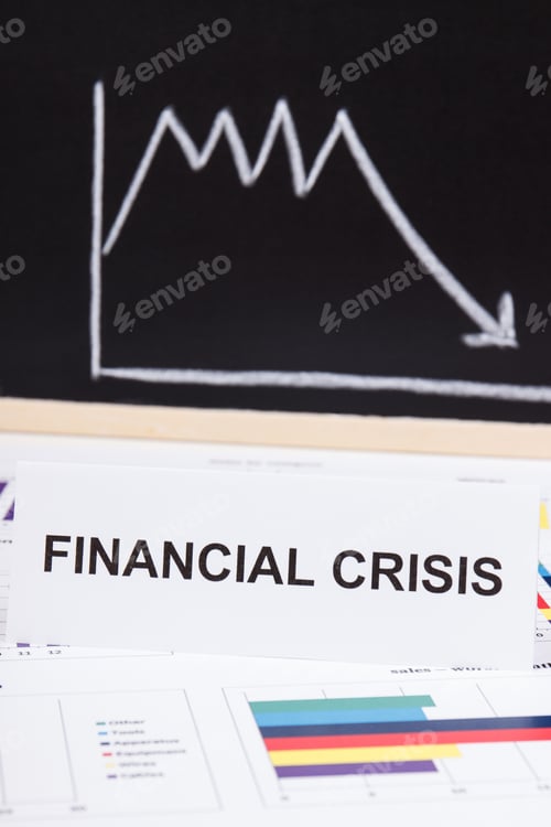 Preview: Inscription Financial Crisis And Graphs Representing Financial Crash Caused By Coronavirus