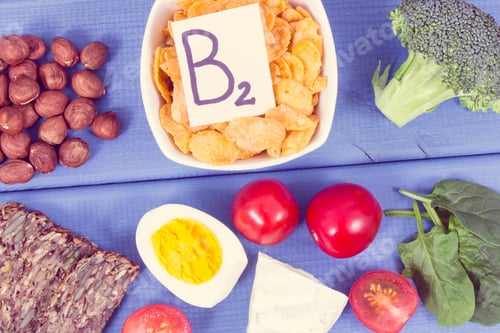 Preview: Vintage Photo, Ingredients Containing Vitamin B2 And Dietary Fiber, Natural Sources Of Minerals