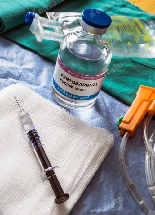 Preview: Vials With Sodium Pentobarbital Used For Euthanasia And Lethal Inyecion In A Hospital, Conceptual