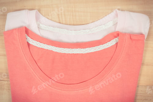 Preview: Personal Womanly Colorful Shirts On Rustic Boards, Clothing For Woman Concept