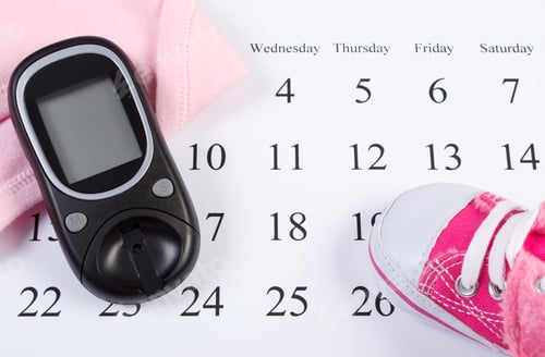Preview: Glucose Meter And Clothing For Newborn, Checking Sugar Level In Pregnant, Concept Of Extending