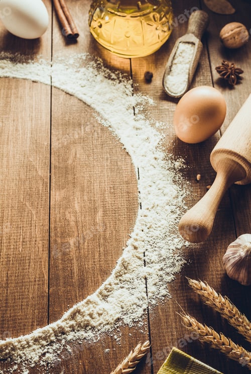Preview: Flour Powder On Wooden Background