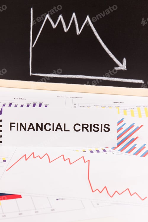 Preview: Inscription Financial Crisis And Downward Graphs Representing Financial Crash Caused By