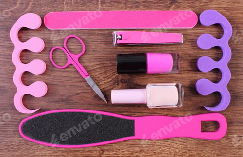 Preview: Cosmetics And Accessories For Manicure Or Pedicure, Nail File, Scraper, Nail Polish, Scissors, Nail