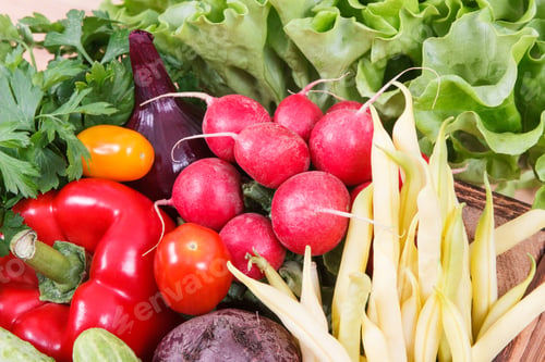 Preview: Healthy Ripe Vegetables In Wooden Box. Source Natural Vitamins And Minerals
