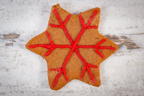 Preview: Fresh Baked Homemade Decorated Gingerbread And Christmas Cookie On Old Rustic Board
