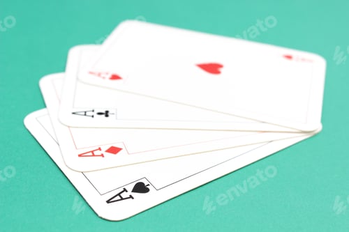 Preview: Composition Of Game Card - Four Aces Isolated On Green Background