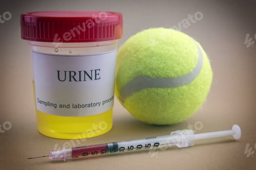 Preview: Tests For Research Of Urine Along With A Ball Of Tennis, Concept Of Doping In The Sport