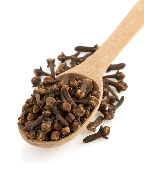 Preview: Clove Spices And Spoon Isolated On White Background