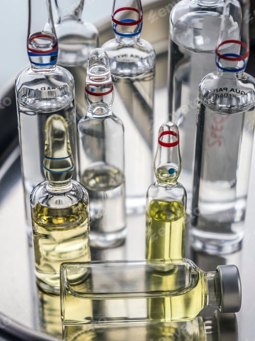 Preview: Different Types Of Medical Vials On A Tray In A Laboratory, Conceptual Image