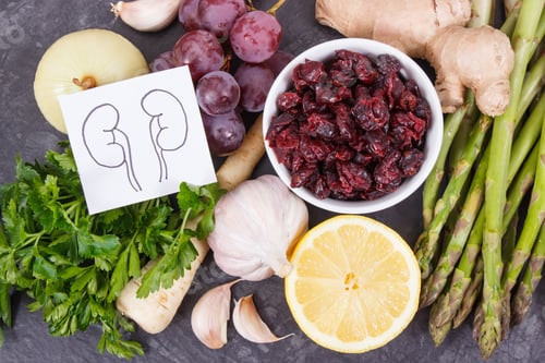 Preview: Drawing Of Kidneys And Fresh Healthy Eating Containing Natural Vitamins And Minerals
