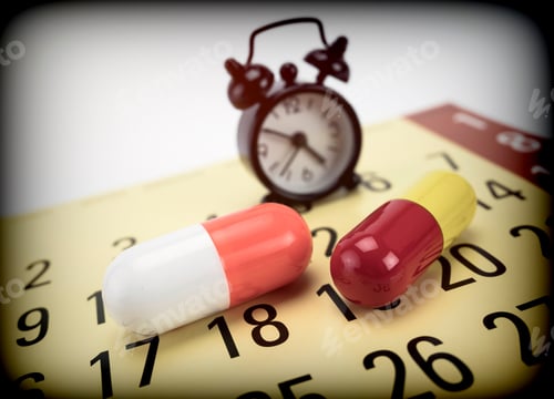 Preview: Pills On A Calendar Along With A Clock, Conceptual Image
