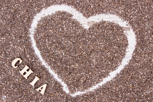 Preview: Heart Shaped Chia Seeds, Concept Of Food Containing Natural Vitamins, Minerals And Dietary Fiber