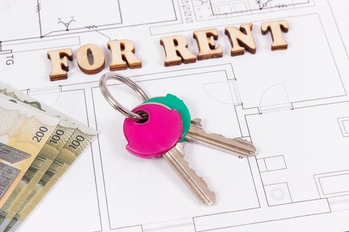 Aperçu: Inscription For Rent, Home Keys And Money On Electrical Construction Drawing, Concept Of Renting