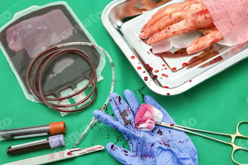Preview: Unit Of Concentrate Of Red Blood Cells, Hemostatic Kocher Forceps, Transplantation Of Upper Limb In