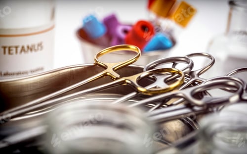 Preview: Some Scissors For Surgery On A Tray In An Operating Theater, Conceptual Image