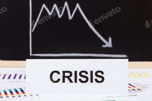 Preview: Inscription Crisis And Declining Chart. Risk Of Global Financial Crisis Caused By Coronavirus