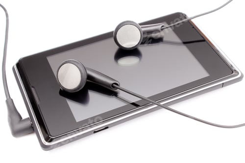 Preview: Mobile Phone, Smartphone With Connected Headphones On White Background