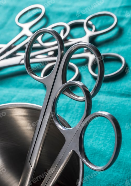 Preview: Some Scissors For Surgery On A Tray, Conceptual Image, Horizontal Composition